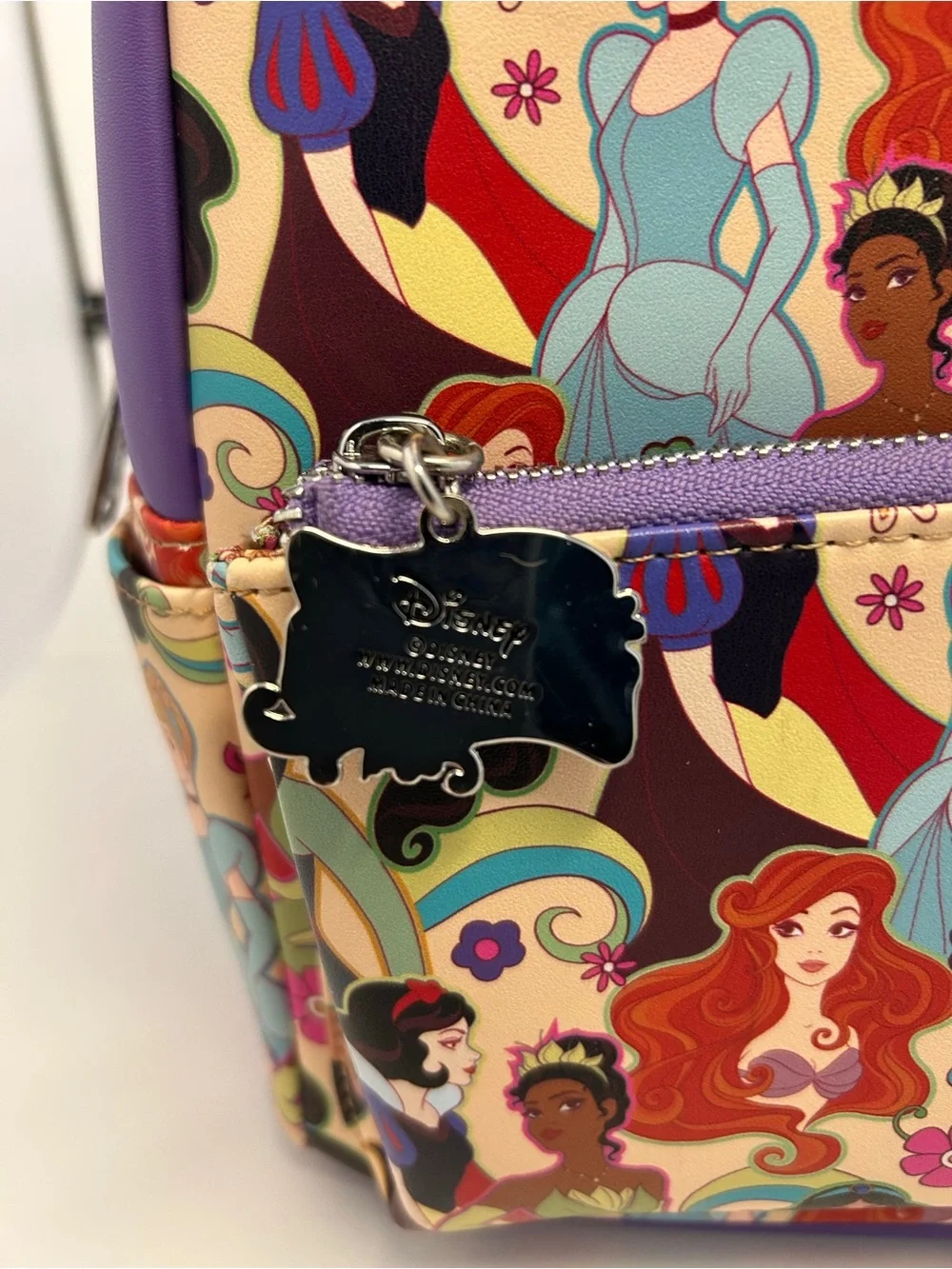 Loungefly Disney Princess Groovy Floral Mini Backpack Purple Ariel Tiana⁠ Jasmin
